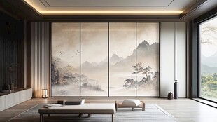 中式雅致客厅 山水屏风意境
