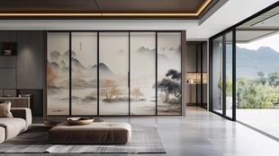 中式雅致客厅与山水屏风