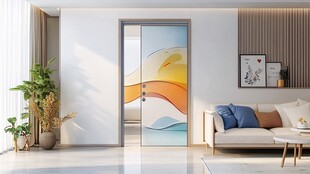 简约客厅中的艺术玻璃移门