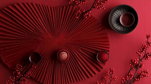 红色中式风雅致茶席布置