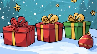 圣诞雪地里的精美礼物