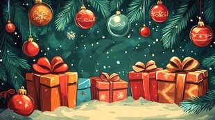 圣诞树下的礼物与装饰