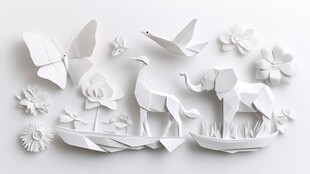 立体纸艺动物花卉装饰图