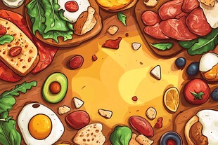 丰盛美味的早餐拼盘