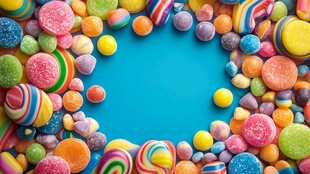 缤纷糖果围成梦幻色彩圈