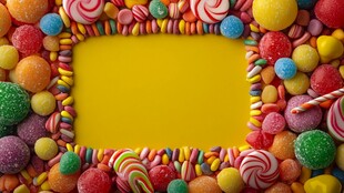 糖果环绕的黄色梦幻空间