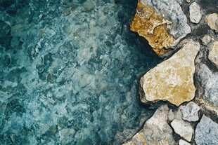 清澈水域边的多彩石块