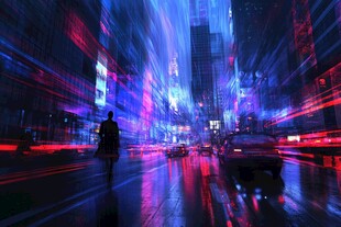 都市夜影 霓虹闪烁下的独行者