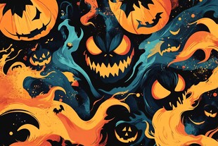 万圣节奇幻鬼怪火焰插画