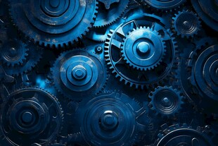 蓝色机械齿轮精密构造图