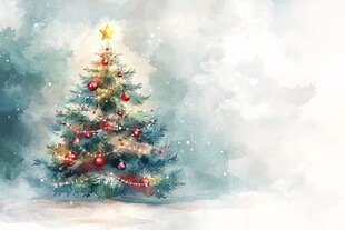 水彩风圣诞树雪景图