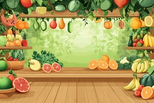 缤纷水果装点的清新果摊