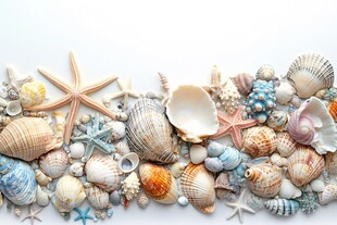 缤纷贝壳与海星的海洋组合