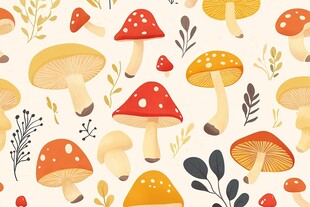蘑菇与植物的可爱插画图案
