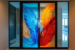 羽毛艺术玻璃门 绚丽设计