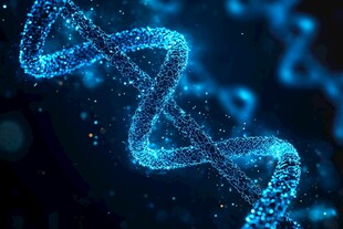 蓝色粒子构成的DNA双螺旋