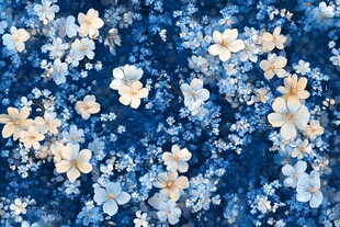蓝底白花浪漫花卉图案