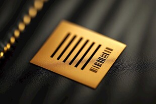 金色条码金属片特写