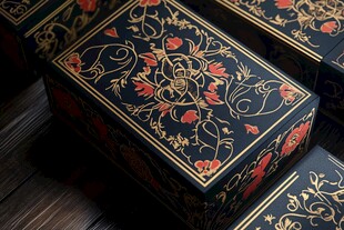 中式黑金花卉纹精美礼盒