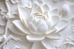 白玉浮雕莲花艺术作品