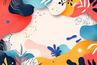 多彩抽象植物边框插画