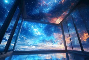 梦幻星空下的玻璃空间