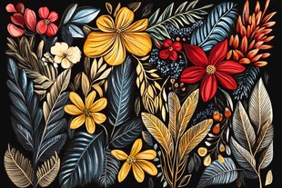 多彩花卉植物插画图案