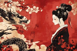 古风女子与龙的中式图景