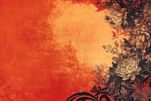 橘色背景花卉中式风图案