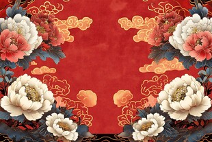 中式牡丹祥云喜庆背景图