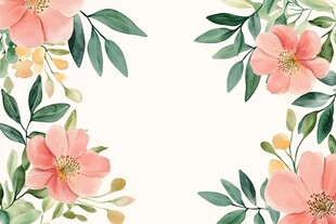 粉色花卉绿叶边框插画