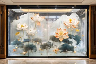 中式荷花玻璃屏风艺术美