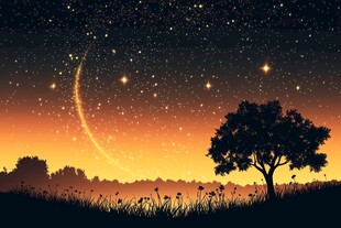 夜幕下的树与璀璨星空