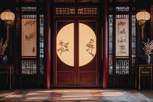 中式古典双开大门场景