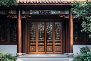中式古典宅院大门景致