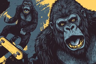 滑板猩猩 动感野性插画风格