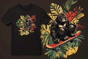 滑板猩猩印花T恤设计