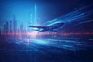 未来都市中的科幻飞行物