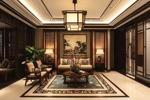 中式典雅客厅室内效果图