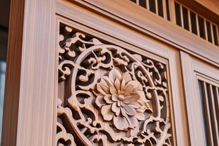 中式木雕花纹门窗特写