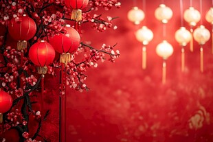 喜庆红灯笼与红梅背景
