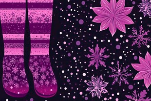 紫色冬日花卉靴子图案