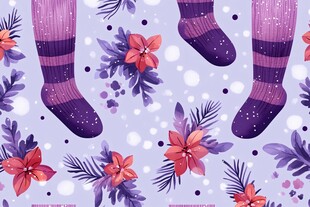紫色袜子花卉图案插画
