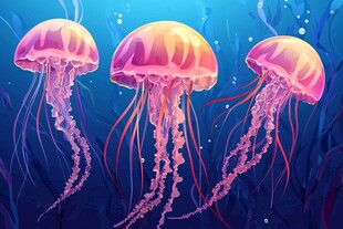 梦幻水母畅游深海世界