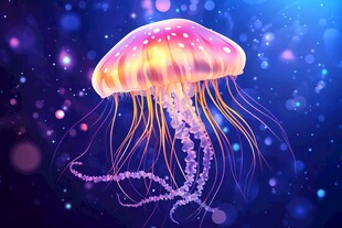 梦幻水母在星夜海洋中游动