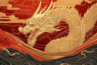 金龙腾跃于云海波涛间