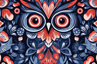 猫头鹰花卉图案精美插画