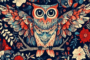 彩色猫头鹰与花卉图案