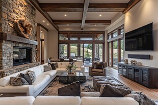 现代奢华风木质石砌客厅