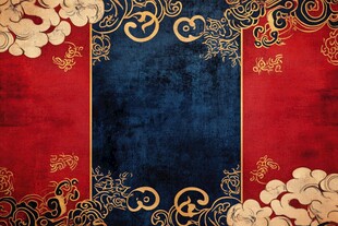 中式古典红金蓝花纹背景
